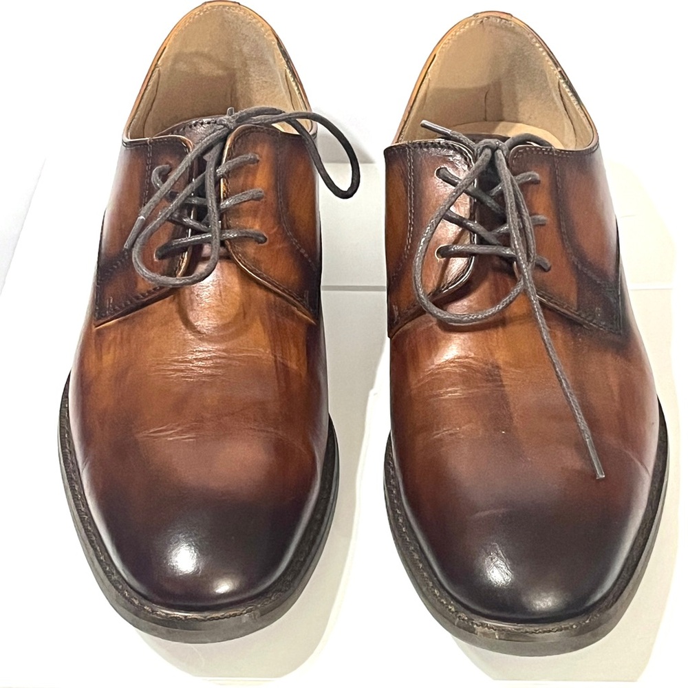 La Milano Luwin Leather Memory Foam Cognac Burnished Toe Oxfords Laced Shoes 11M - Picture 3 of 9